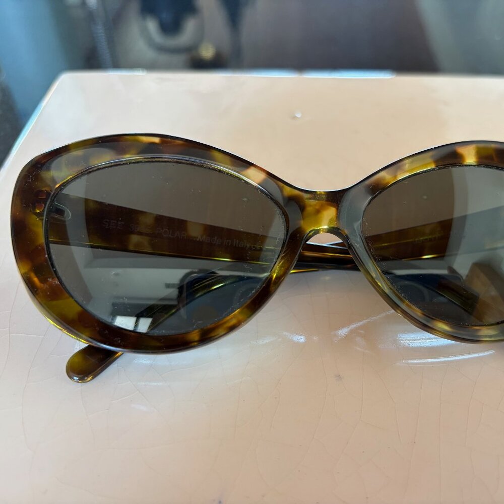 SEE 3945 Polarized Sunglasses Tortoise Oval Frame Made in Italy